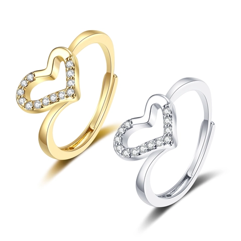 Hohlherz Offener Verstellbarer Ring Kupfer Zirkonia Eingelegt Vintage Geometrischer Schmuck Für Frauen