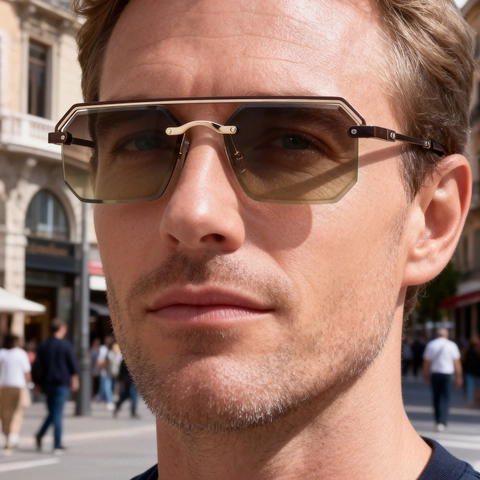 Achteckige Randlose Sonnenbrille Herren Metalldoppelsteg Geometrische Quadratische Retro Mode UV400 Schutz