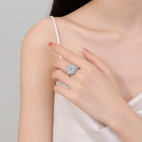 Anillo Rotante Fiore Da Donna Rame Con Zircone Regolabile Aperto Fidget Gioielli Elegante Regalo Antistress