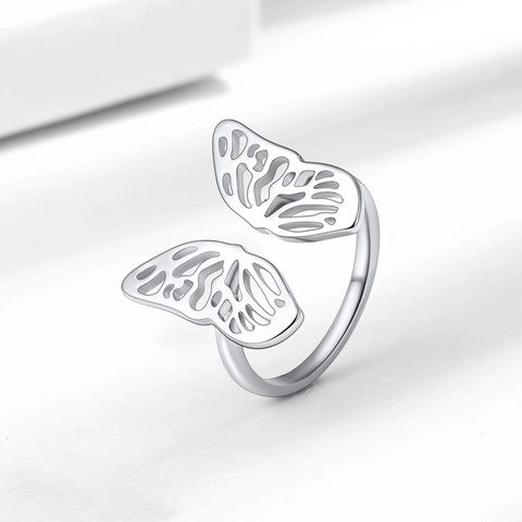 Anello Regolabile Aperto Farfalla 3D Cavo Rame Placcato Oro Argento Gioielli Di Moda Eleganti Per Donna