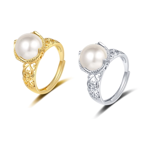 Anillo Con Perla Artificial Sintetica Traforato Per Donne Retro Elegante Lusso Leggero Geometrico Regolabile Gioielli