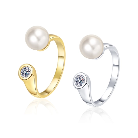 Alloy Ring With Imitation Artificial Pearl And Zircon Open Adjustable Design Minimalist Jewelry For Women Elegant Commute Style