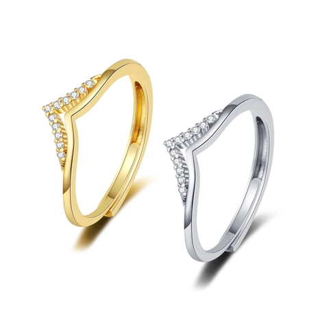 Minimalist V Shaped Adjustable Open Ring For Women With Copper And Cubic Zirconia Paved Elegant Fashion Jewelry Gift