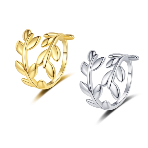 Copper Ring 18K Gold Plated Adjustable Minimalist Clover Olive Leaf Branch Laurel Design Jewelry For Women