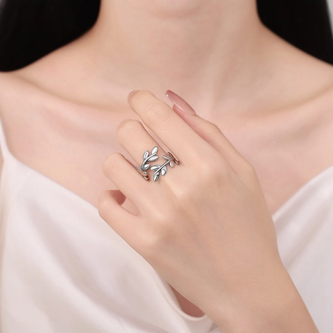 Copper Ring 18K Gold Plated Adjustable Minimalist Clover Olive Leaf Branch Laurel Design Jewelry For Women