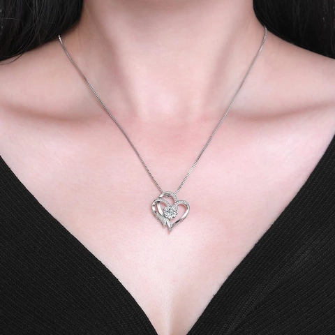 Double Heart Pendant Necklace Copper Interlocking Sparkling Rhinestone Zircon Wedding Valentine Gift For Women