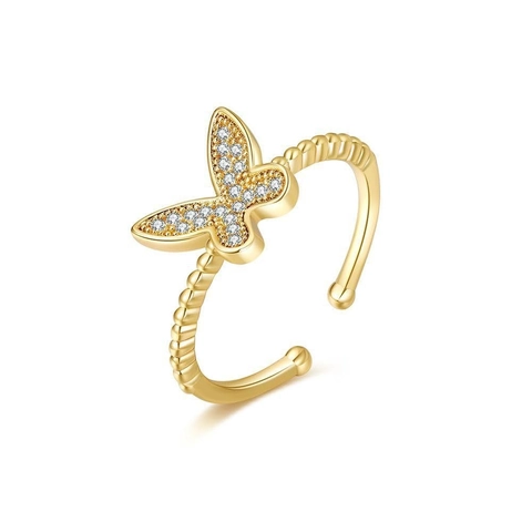 Anello Rotante Farfalla Micro Intarsiato Zircone Rame Regolabile Anello Aperto Gioielli Di Moda Per Donna