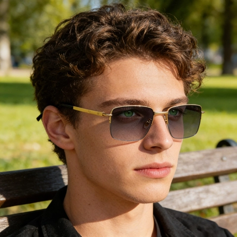 Men Square Sunglasses Metal Alloy Frame UV400 Protection Gradient PC Lenses Retro Fashion Business Eyewear For Outdoor