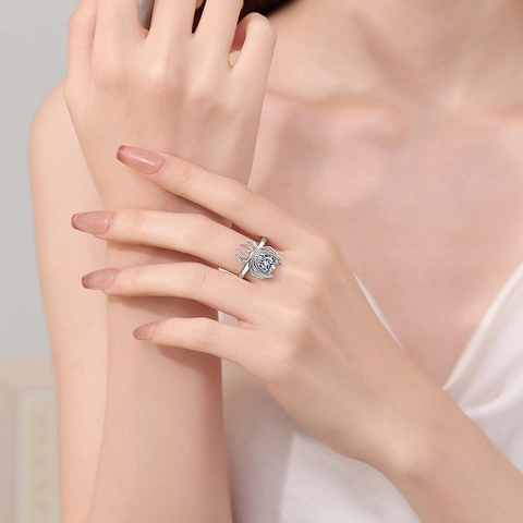 Anillo De Araña Cobre Chapado En Oro 18K Anillo Abierto Ajustable Circón Talla Pera Halloween Gótico Mujeres