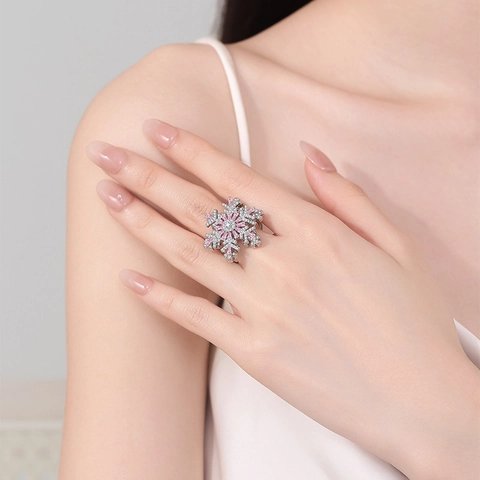 Anillo Spinner Copo De Nieve Cobre Con Circonita Ajustable Alivio Ansiedad Joyería Giratoria Mujeres Regalo Navidad Lujo