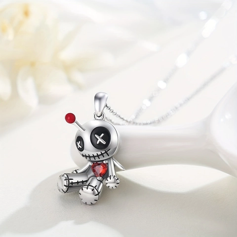 Dark Gothic Voodoo Doll Necklace And Earrings Punk Halloween Novelty Copper With Silver Earring Post