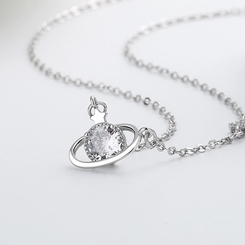 Collana Con Pendente Pianeta Saturno Rame Con Zirconia Stella Catena Da Clavicola Gioielli Per Donna