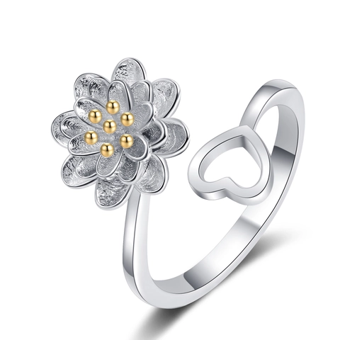 Anillo Giratorio De Corazón De Girasol Cobre Ajustable Galvanizado Alivio Del Estrés Joyería De Moda Para Mujeres