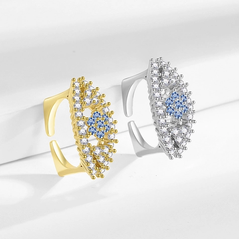 Anello Aperto In Rame Di Moda Per Donna Lussuoso Micro Pavé Zirconia Fiore Geometrico Gioielli Regolabili Regalo