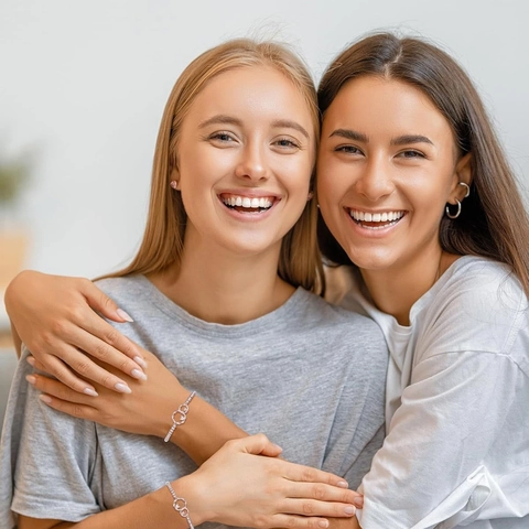 Elegante Hart Zirkoon Koperen Kralen Armband Voor Vrouwen In elkaar Grijpende Dubbele Ring Minimalistische Mode Sieraden