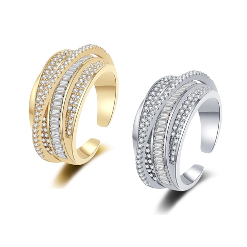 Multi Layer Verflochtener Offener Ring Kupfer Mit Zirkonia Luxus Baguette Schliff Verstellbarer Modeschmuck Für Damen