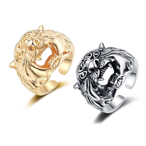 Retro Tijgerkop Ring Brullend Dier Gesneden Koper Verstelbare Open Band Hip Hop Punk Sieraden Voor Mannen