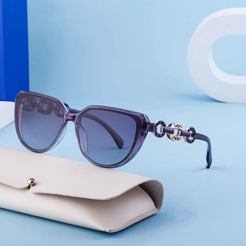 Occhiali Da Sole Gatto Da Donna Lenti TAC Polarizzate Protezione UV400 Asta Catena Metallo Moda Tendenza