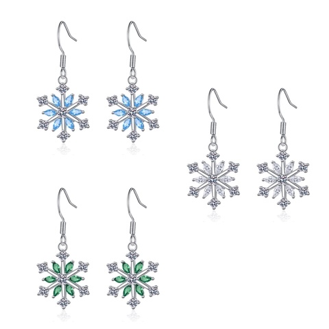Boucles D'oreilles Pendantes Flocon De Neige Cuivre Avec Zircone Et Crochet En Argent Bijoux D'hiver Pour Femmes