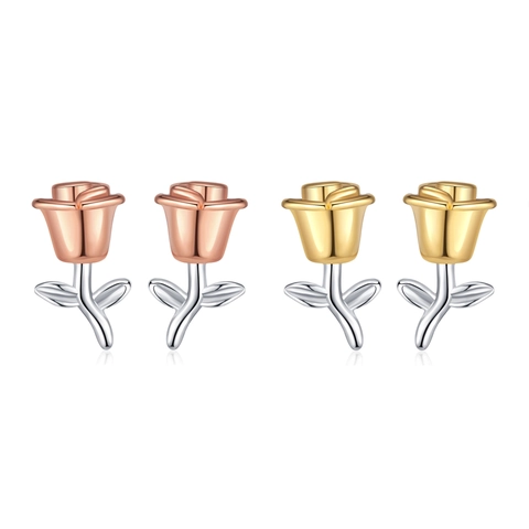 3D Rosenblüten Ohrstecker Romantischer Französischer Stil Zweifarbiger Kupferschmuck Mit 925 Sterling Silber Ohrstecker Damen