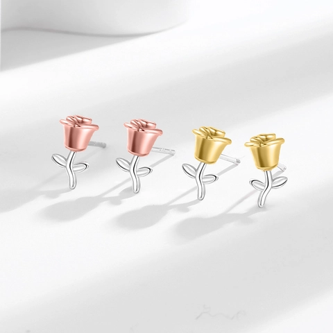 3D Rosenblüten Ohrstecker Romantischer Französischer Stil Zweifarbiger Kupferschmuck Mit 925 Sterling Silber Ohrstecker Damen