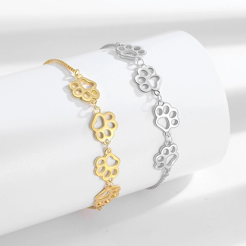 Paw Print Bracelet Hollow Cat Dog Claw Copper Adjustable Box Chain Jewelry For Women Minimalist Fashion Pet Lover Gift