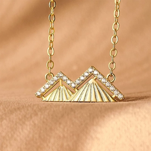 Collana Pendente Cima Della Montagna Rame Zircone Catena Per Clavicola Geometrica Placcato Oro Gioielli Di Moda Minimalista Per Donne