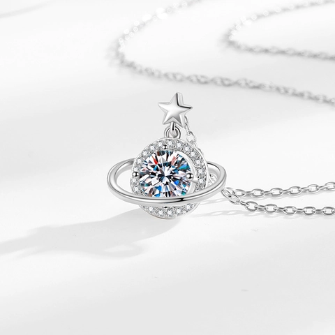 Planeten Anhänger Halskette Kupfer Zirkonia Saturn Ring Stern Design Minimalistisch Elegant Schmuck Geschenk Für Frauen