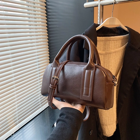 Bolso Boston Para Mujer Cuero PU Gamuza Mate Bolso De Mano Cruzado Retro Moda Bolso Con Asa Superior Y Correa Ajustable