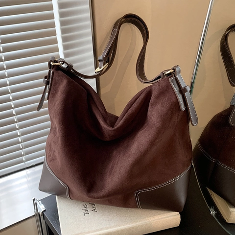 Borsa Hobo In Patchwork Di Pelle PU Scamosciata Retrò Borsa A Tracolla Di Grande Capacità Con Tracolla Regolabile Per Donna