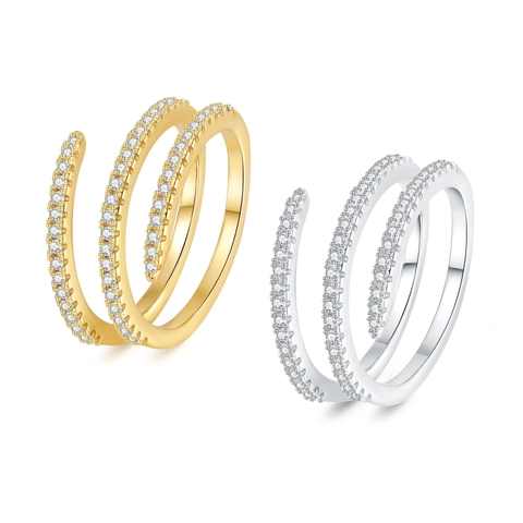 Spiral Multi Layer Ring For Women Copper Pavé Zircon Minimalist Adjustable Gold Silver Plated Fashion Jewelry