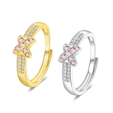 Dames X Kruis Ring Roze Witte Zirkonia Verstelbare Open Ring Mode Sieraden Koper Elegant Trendy Accessoire
