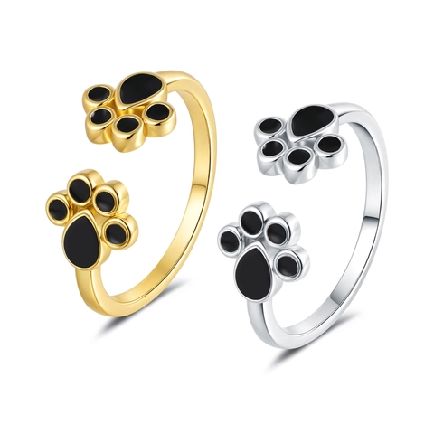 Anillo Abierto De Pata De Gato Lindo Cobre Esmalte Ajustable Huella Joyería Para Mujeres Accesorio De Moda