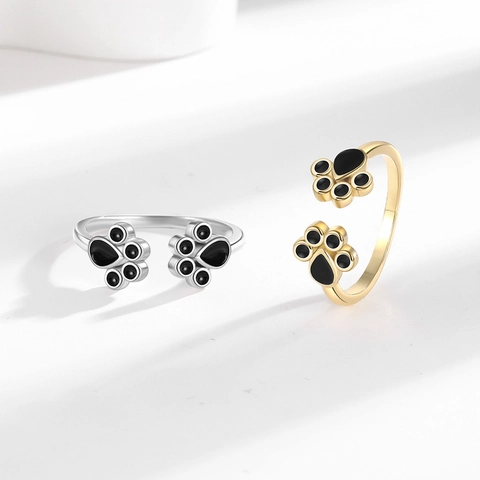 Anillo Abierto De Pata De Gato Lindo Cobre Esmalte Ajustable Huella Joyería Para Mujeres Accesorio De Moda