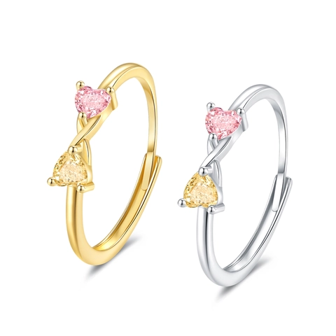 Doppel Herz Ring Offen Verstellbar Kupfer Zirkonia Geburtsstein Gedrehtes Band Romantischer Schmuck Für Damen