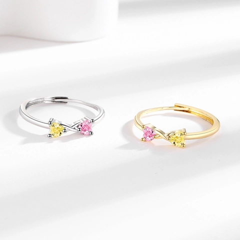 Doppel Herz Ring Offen Verstellbar Kupfer Zirkonia Geburtsstein Gedrehtes Band Romantischer Schmuck Für Damen
