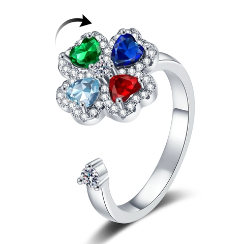 Rotating Clover Ring Copper Multi Color Heart Zircon Adjustable Open Finger Ring Fashion Stress Relief Women Gift
