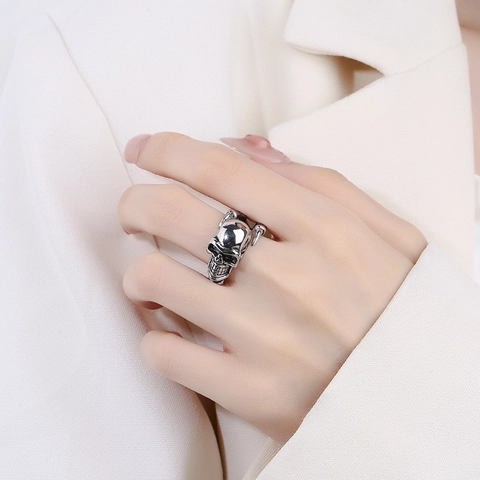 Schedel Ring Vintage Koper Verstelbare Open Band Gothic Punk Retro Skelet Vinger Sieraden Voor Heren Dames