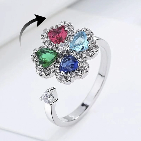 Rotating Clover Ring Copper Multi Color Heart Zircon Adjustable Open Finger Ring Fashion Stress Relief Women Gift