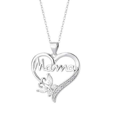 Collar Colgante Corazón Hueco Cobre Circón Blanco Letra Mama Mariposa Joyería Regalo Para Mujeres Madre Moda