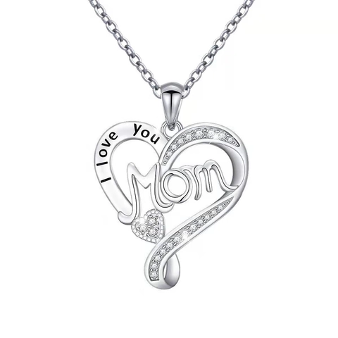 Heart Pendant Necklace Copper Cubic Zirconia Hollow Engraved I Love You Mom Mother's Day Gift Fashion For Women