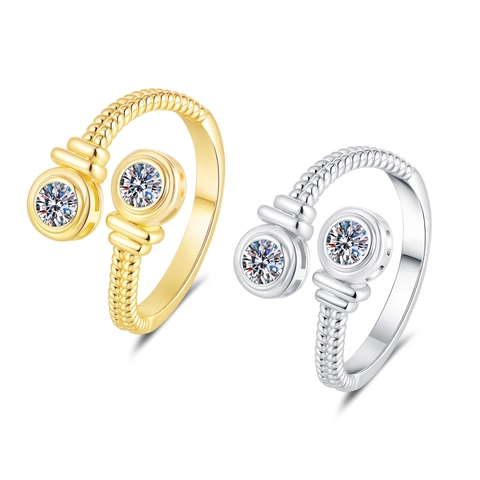 Gedrehter Seil Offener Ring Kupfer Runder Zirkonia Verstellbarer Fingerschmuck Für Damen Elegant Modern
