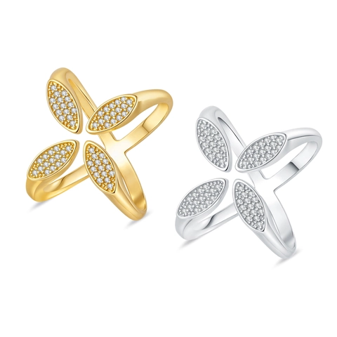 Lucky Vierblättriges Kleeblatt Ring Kupfer 18K Vergoldet Micro Pave Zirkonia Verstellbar Offen Modeschmuck Für Damen