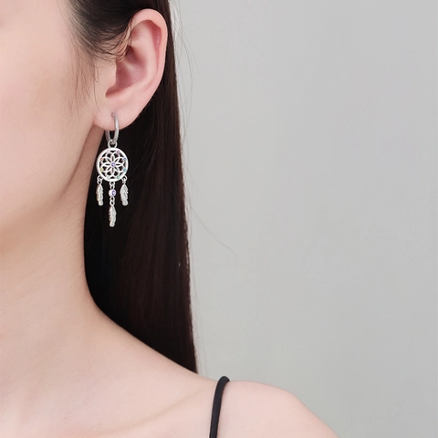 Traumfänger Feder Tropfen Ohrringe Kupfer Vergoldet Mit Bunten Zirkonia Boho Ethnischen Stil Schmuck Für Frauen