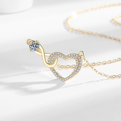 Infinity Herz Anhänger Halskette Kupfer Ineinandergreifend Zirkonia Schmuck Für Damen Elegante Schlüsselbeinkette