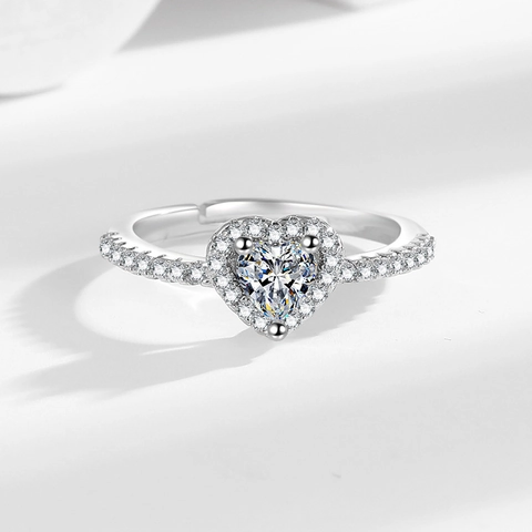 Anello Cuore Rame Zircone Strass Design Aperto Regolabile Taglio Cuore Moda Elegante Romantico Gioielli Per Donne Ragazze
