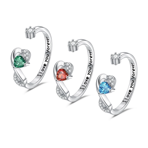 Anello Aperto Regolabile Pietra Natale Cuore Rame Zirconia Incisione I Love You Forever Gioielli Romantici Da Donna