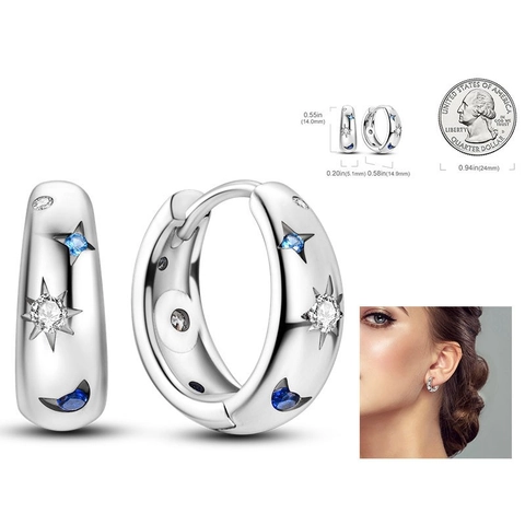 Stern Mond Hoop Ohrringe Mit Blau Weiß Zirkon Kupfer Gold Silber Plattiert Und Silbernem Ohrstecker Schmuck Für Frauen