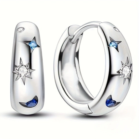 Stern Mond Hoop Ohrringe Mit Blau Weiß Zirkon Kupfer Gold Silber Plattiert Und Silbernem Ohrstecker Schmuck Für Frauen