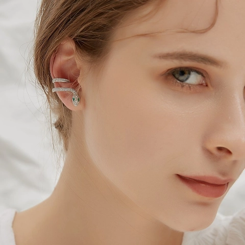 Snake Ear Cuffs Copper Rhinestone Earrings Green Eye Animal Shape Fashion Minimalist Jewelry For Women